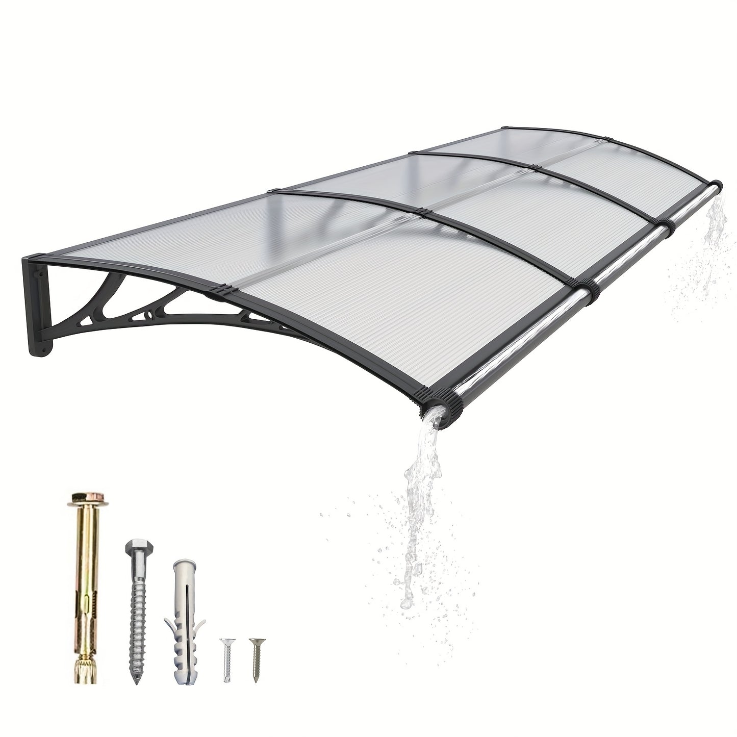 350 cm x 100 cm Fenstermarkise Türdach mit großem Abflussrohr, Polycarbonat-Hohlblechmarkise, Terrassentür, UV-Regenschutz, Schnee, Sonnenlichtschutz, Toldo Para Patio Markisen, braune oder klare Platte