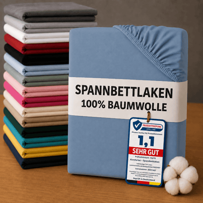 Spannbettlaken aus 100% Baumwolle mit Rundumgummi, Passend für Matratzen, Topper und Boxspringbetten