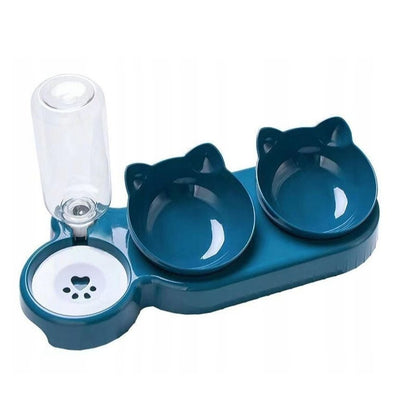 Doppel-Schüssel-Set für Hunde und Katzen mit 500 ml Wasserspender und 40 cm x 16 cm PP-Boden. Praktisches Futter-Set für Haustiere mit Futter und Wasser. Hygienisches und langlebiges 3-in-1-Set.