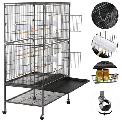 Costoffs Vogelkäfig auf Rollen 132 cm Höhe Große Vogelvoliere Wellsittichkäfig mit Ablagefach