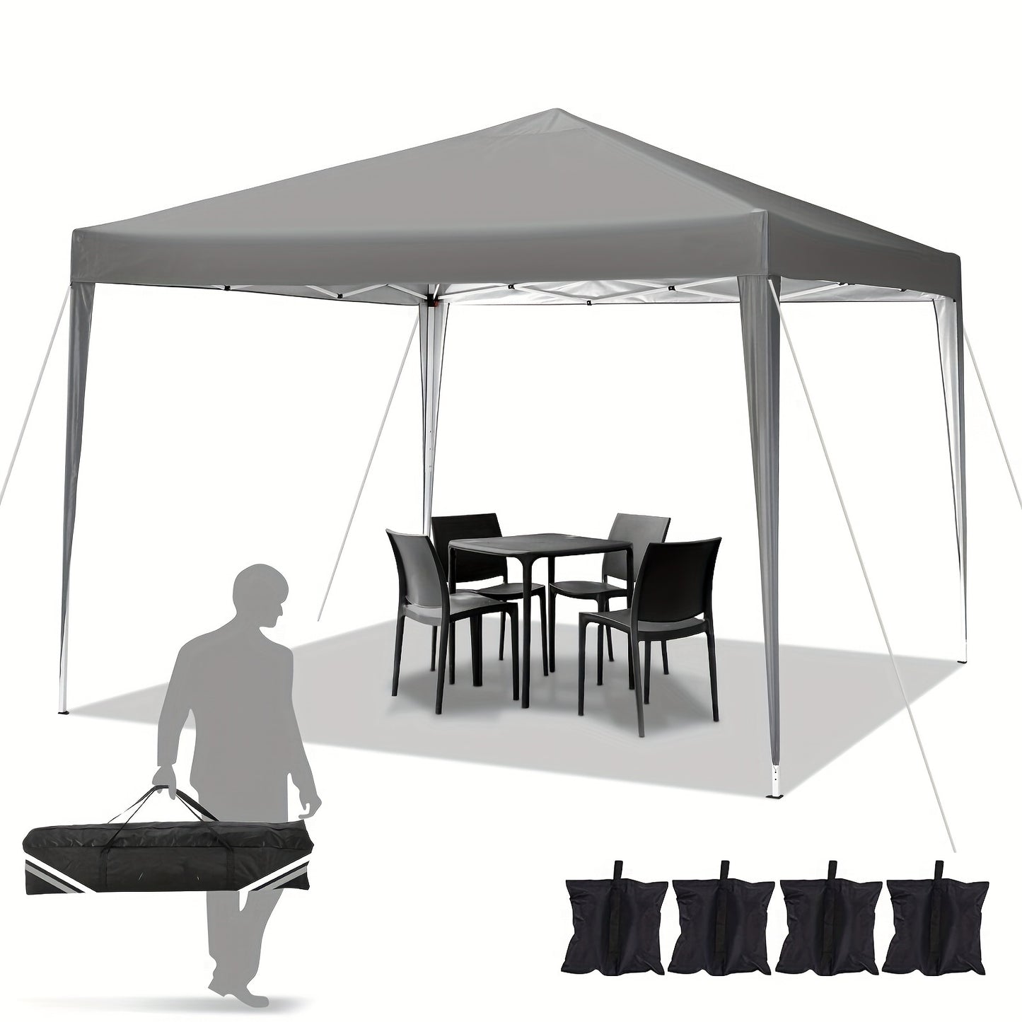 Hoteel 3x3m faltbares Zelt, Pop-Up Design, wasserdicht, windfest für Garten  Party, 4 Sandsäcke inklusive, höhenverstellbar
