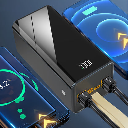 80000mAh Powerbank mit hoher Kapazität, tragbar, kompatibel mit Android/iOS Geräten (4×USB-Ausgang, Typ-C, Micro, Lightning-Anschlüsse), mit LED-Digitalanzeige, Beleuchtung, Schlüsselband