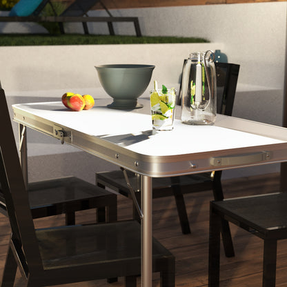 Campingtisch Klappbarer Aluminium Klapptisch, Leichter Gartentisch & Balkontisch, 3-fach Höhenverstellbar, Höhenverstellbarer, Tragbar, Faltbar, Picknicktisch, Campingtisch, Outdoor Tisch Weiß, 120 x 60 x 70/62/55 cm für Garten, Outdoor, Picknick, Camping