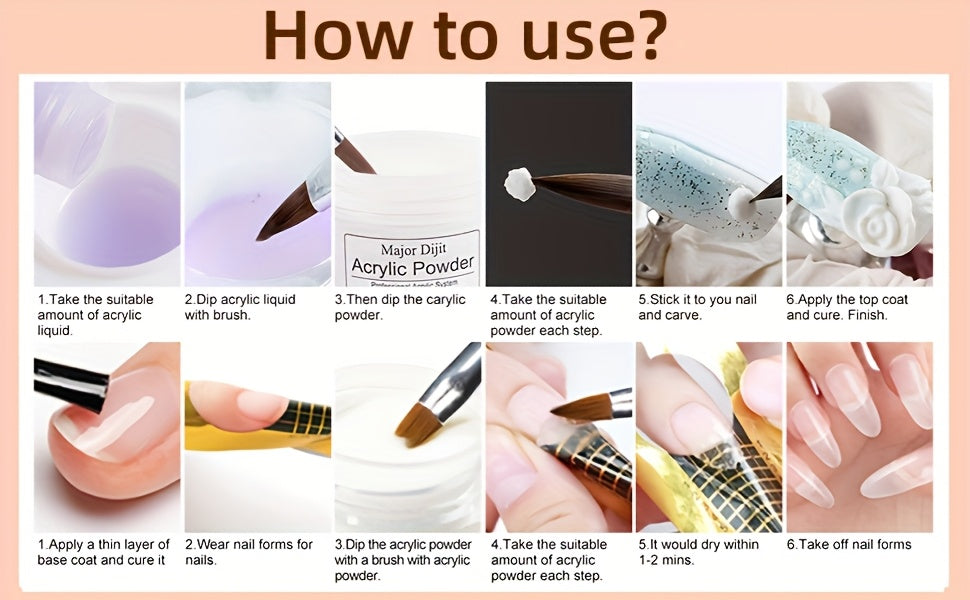 Acryl Nagelset, LED-Beleuchtung für Anfänger mit Nude und Nagelverlängerung – Detailansicht 3