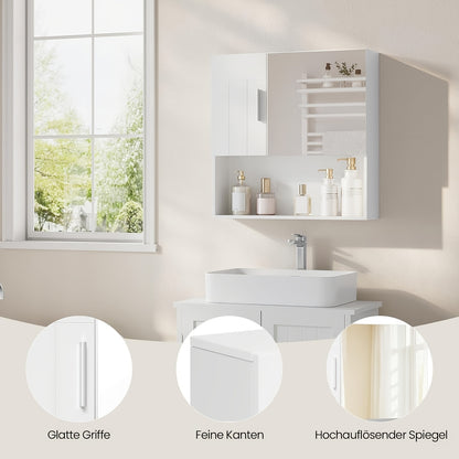 1-tlg. Badezimmerspiegel-Wandschrank, weißes MDF mit verstellbaren Regalböden, Türen, Badezimmermöbel-Set, stilvoller Stauraum für Badezimmer, Schlafzimmer oder Flur, einfache Montage, hochwertige Verarbeitung, 60x58x16cm