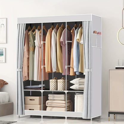 Tragbarer Kleiderschrank mit 3 Aufhängestangen, 6 Aufbewahrungsregalen & Seitentaschen (für Kleideraufbewahrung & -organisation), Kleiderschrank mit Griff, Kleiderschrank-Aufbewahrungsgestell, Schlafzimmeraufbewahrung
