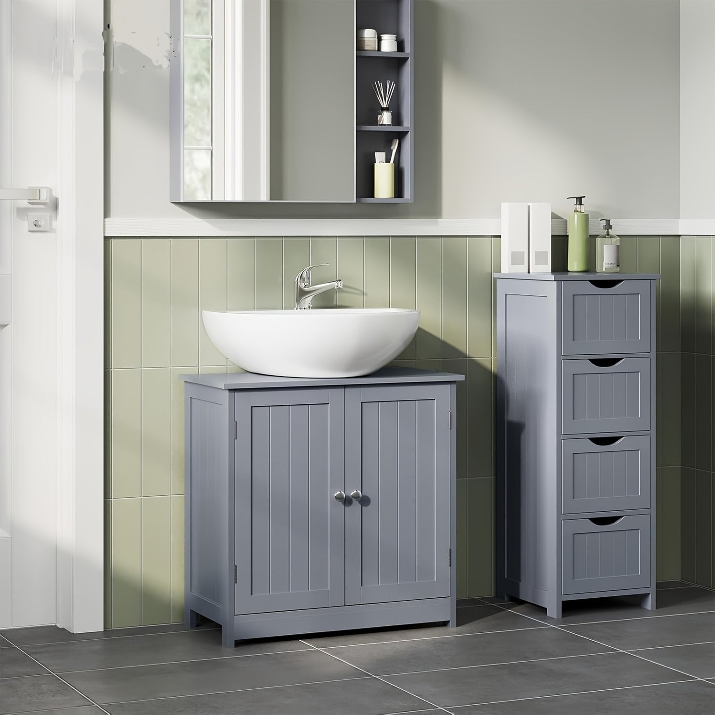 1 Stück Waschtischschrank, Doppelte Tür Badezimmer Schrank, Weißer MDF Waschbecken-Schrank 60 x 60 x 30 cm, Landhausstil