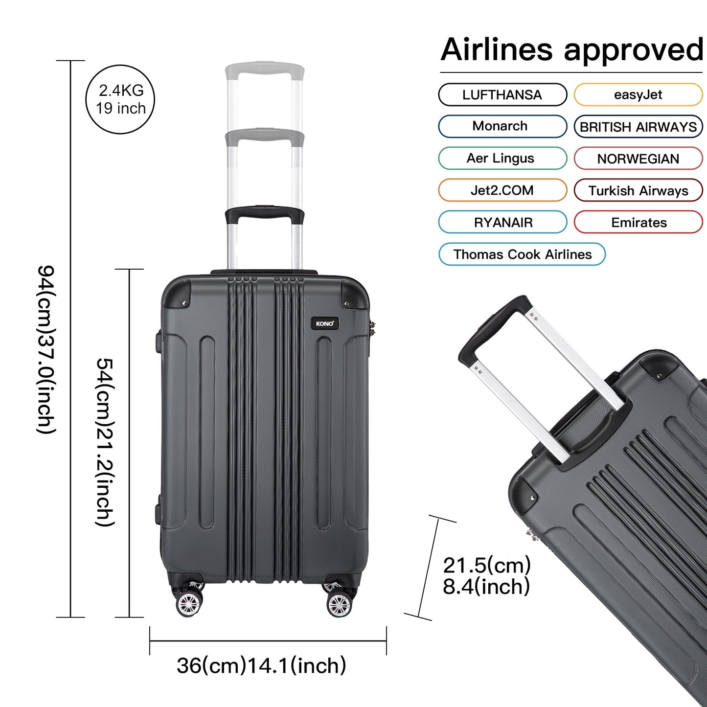 55x35x20cm Boarding-Koffer Hartschale ABS Reisetrolley Kabinengepäck Handgepäckkoffer Handgepäck 33L Black Friday Thanksgiving Day Weihnachtsgeschenk