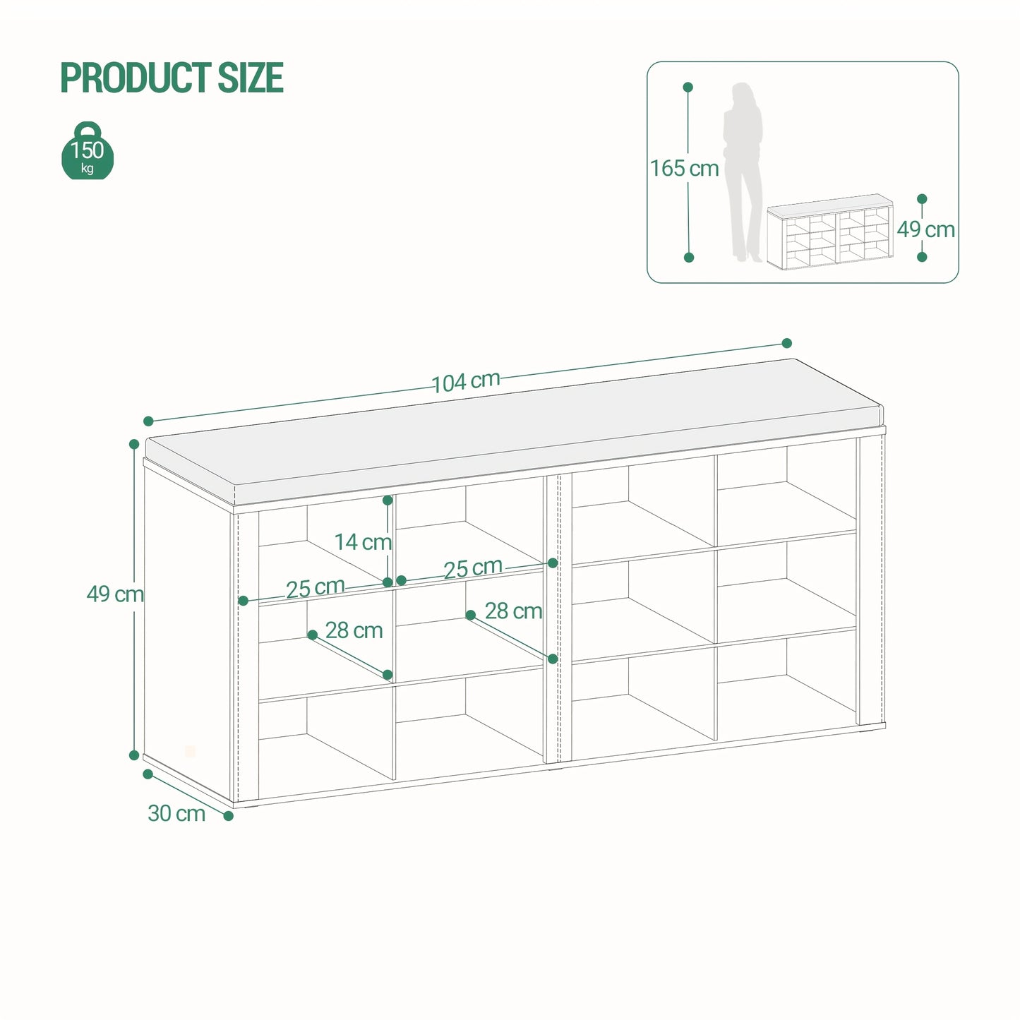 Schuhbank, Schuhregal mit Sitz, Bank mit Stauraum, Kissen, 12 Fächer, für Wohnzimmer, Flur, Schlafzimmer, Weiß-Grau