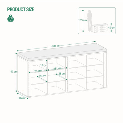 Schuhbank, Schuhregal mit Sitz, Bank mit Stauraum, Kissen, 12 Fächer, für Wohnzimmer, Flur, Schlafzimmer, Weiß-Grau