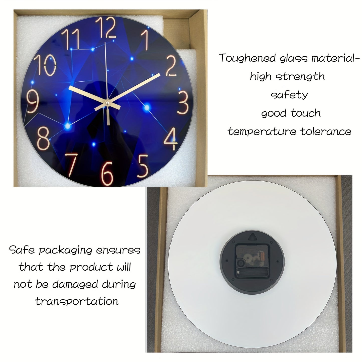 1 Stk. Kunst Dunkelblaue Traum Geometrische Uhr Wand Stille Stille Uhr, 4 mm Verdicktes Gehärtetes Glas, Wohnzimmer Schlafzimmer Küche Heimdeko, Ästhetische Raum Büro Outdoor Party Deko Wandkunst, Urlaubsgeschenk 30,48 cm 35,56 cm 40,64 cm (Batterie Nicht