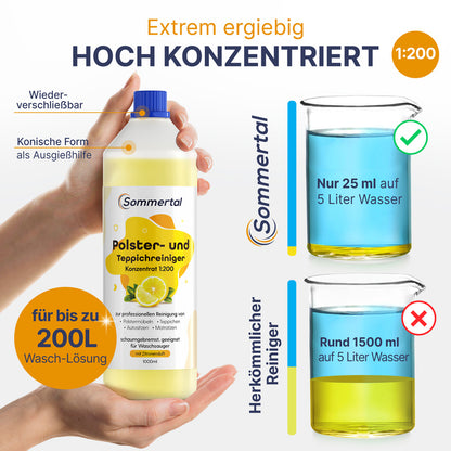 Polsterreiniger und Teppichreiniger, 1L, 2L, 4L, 6L oder 12L Profi Konzentrat, für über 40 Waschvorgänge, geeignet für Sofa, Polster, Auto Sitze, Teppich, Matratze, Waschsauger, Nasssauger & Handwäsche