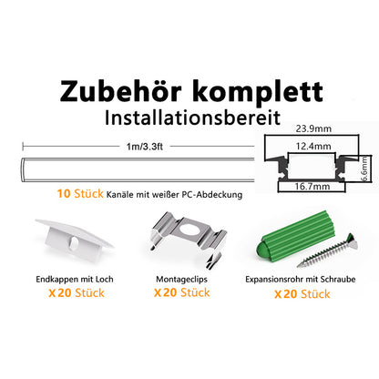 10er 20er Pack 1 m V/ U/YW -förmiges LED Alu Profil LED-Kanalsystem, rechteckiger dreieckiger Lichtschlitz, Aluminiumprofil für Barriereleuchten mit opaler Linsenabdeckung, stranggepresstes Aluminiumprofil-Gehäuserahmen, geeignet für Lichtleisten