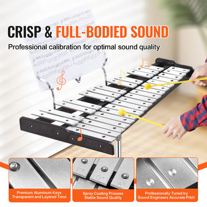 VEVOR 30-Noten-Glockenspiel-Xylophon-Set, professionelles Schlaginstrumentenset mit Schlägeln, Trommelstöcken, Notenständer, 8" Übungspad, verstellbarem Ständer und Tragetasche für Schüler und Erwachsene