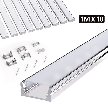 10-teiliges 1m LED-Kanalsystem, rechteckiger dreieckiger Lichtschlitz, Aluminiumprofil für Barriereleuchten mit opaler Linsenabdeckung, stranggepresstes Aluminiumprofil-Gehäuserahmen, geeignet für Lichtleisten
