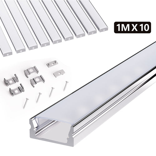 10-teiliges 1m LED-Kanalsystem, rechteckiger dreieckiger Lichtschlitz, Aluminiumprofil für Barriereleuchten mit opaler Linsenabdeckung, stranggepresstes Aluminiumprofil-Gehäuserahmen, geeignet für Lichtleisten