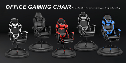 Ergonomischer Gaming-Stuhl mit Lendenwirbelstütze, Kopfstütz & Fußauflage – Verstellbarer Bürostuhl für Erwachsene Kinder, Mehrere Farben, Komfortabler Memory-Schaum-Sitz, Stabiles Nylon-Gestell, Ideal für lange Spiele & Arbeitsessions