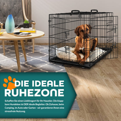 TRESKO Hundekäfig faltbar mit 2 Türen | Transportkäfig Auto | Hundebox mit Bodenschale | Transportbox Drahtkäfig