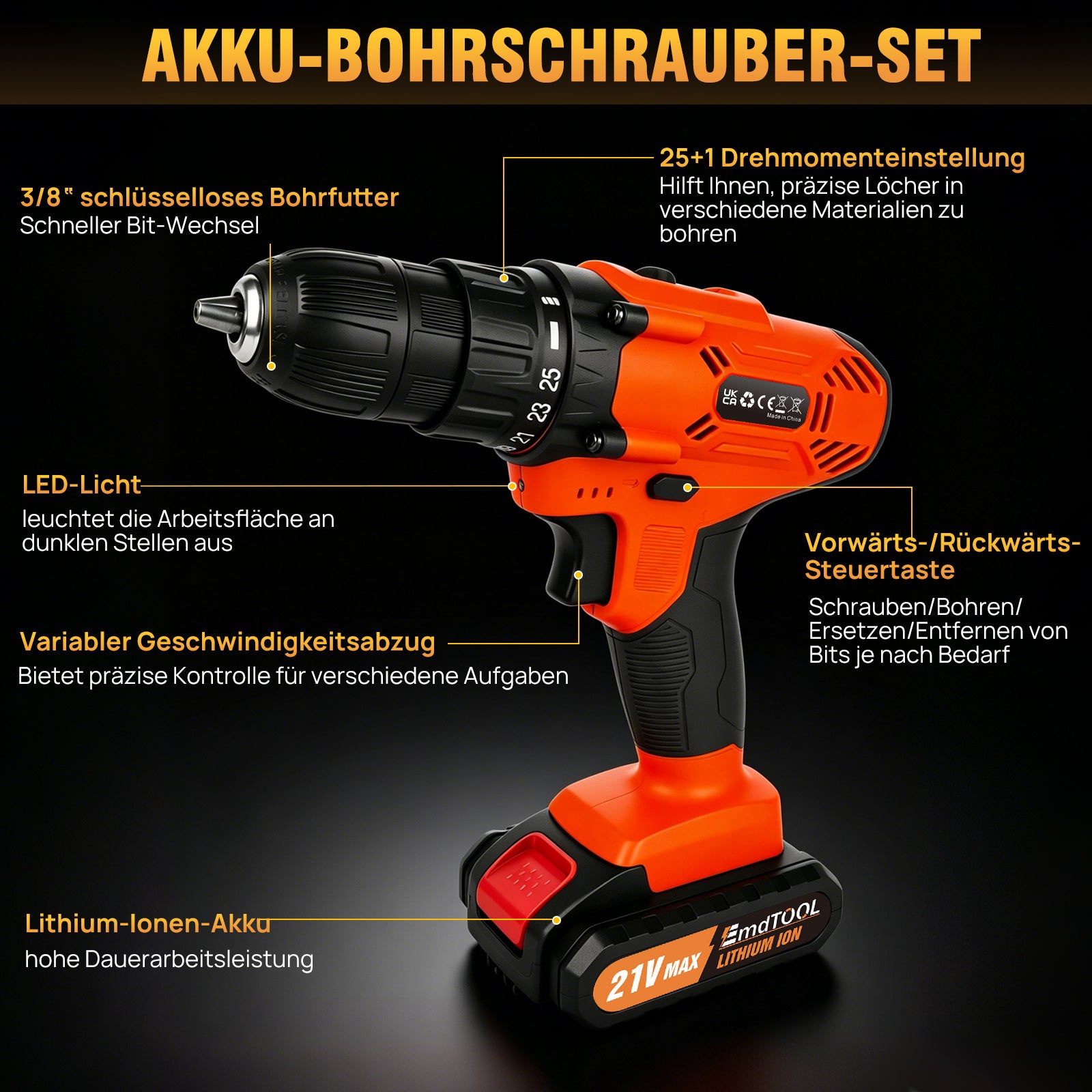 Akku-Bohrschrauber, 10mm für Heimwerken und Werkstatt – Detailansicht 17