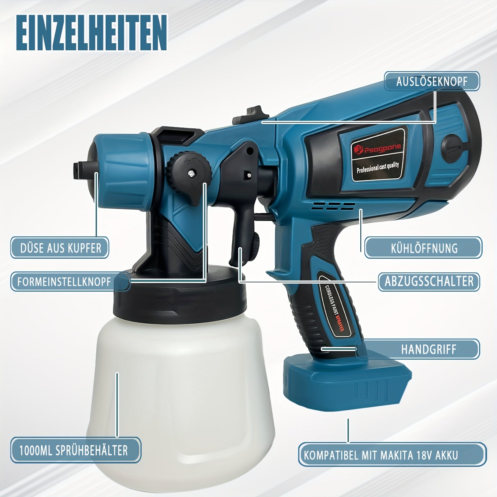 Akku-Farbspritzpistole, 310W für Zäune und Wände – Detailansicht 2