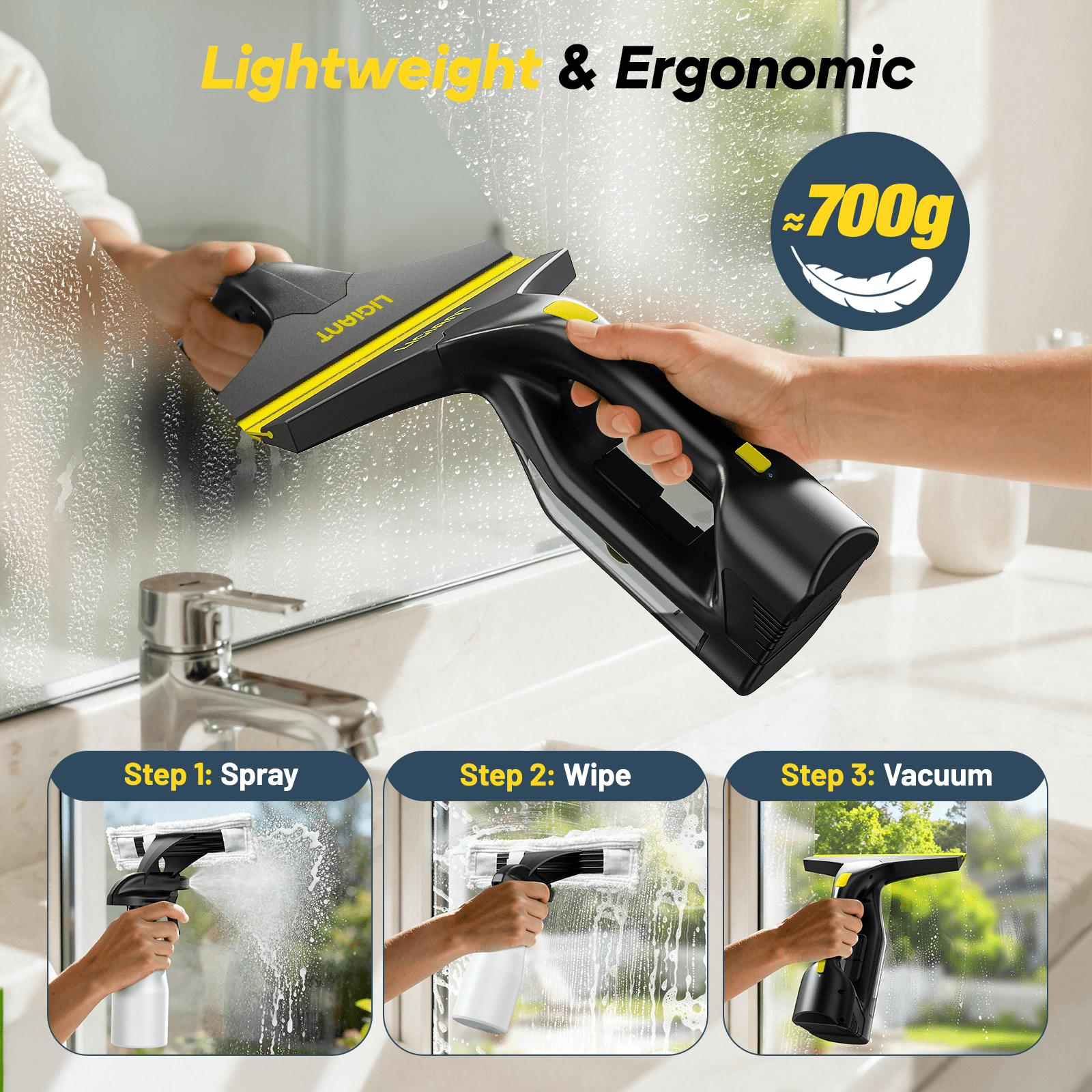 Akku-Fensterreiniger, 280mm für Badezimmer und Haushalt – Detailansicht 5