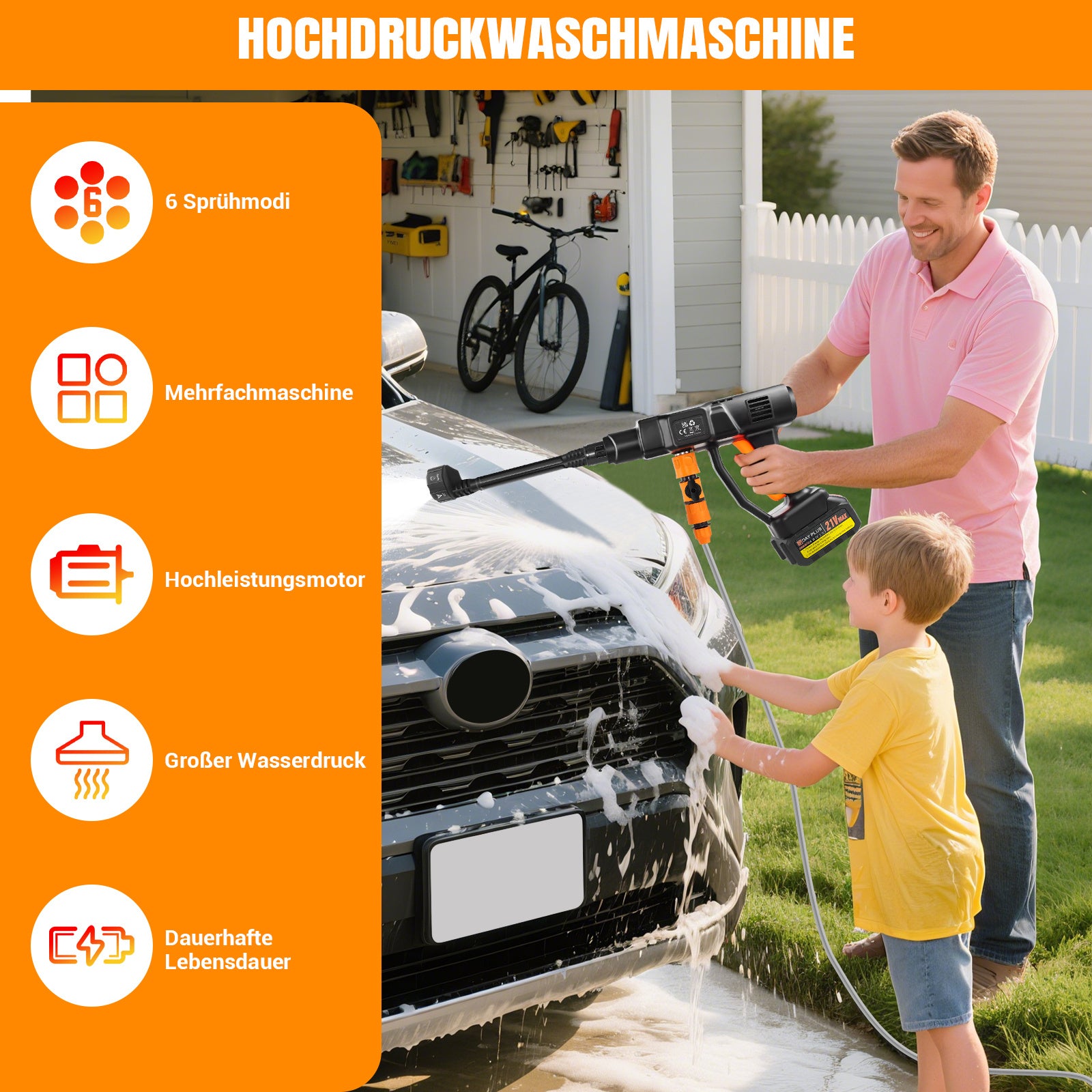 Akku-Hochdruckreiniger, 1x Batterie für Terrasse und Auto – Detailansicht 20