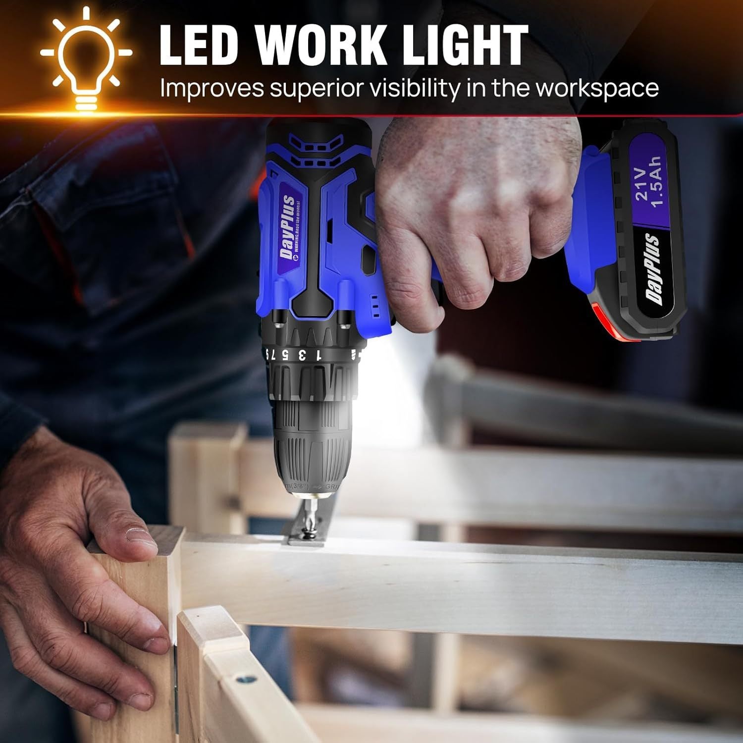 Akku-Kombibohrmaschine, LED-Beleuchtung für DIY und Alltag – Detailansicht 14