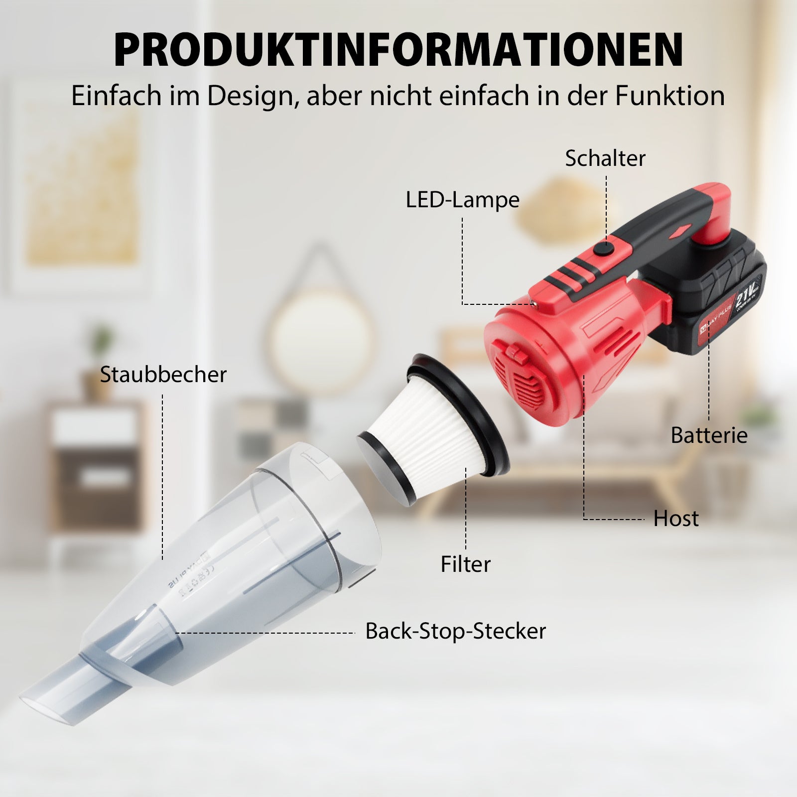 Akku-Staubsauger, 120W für Teppiche – Detailansicht 10
