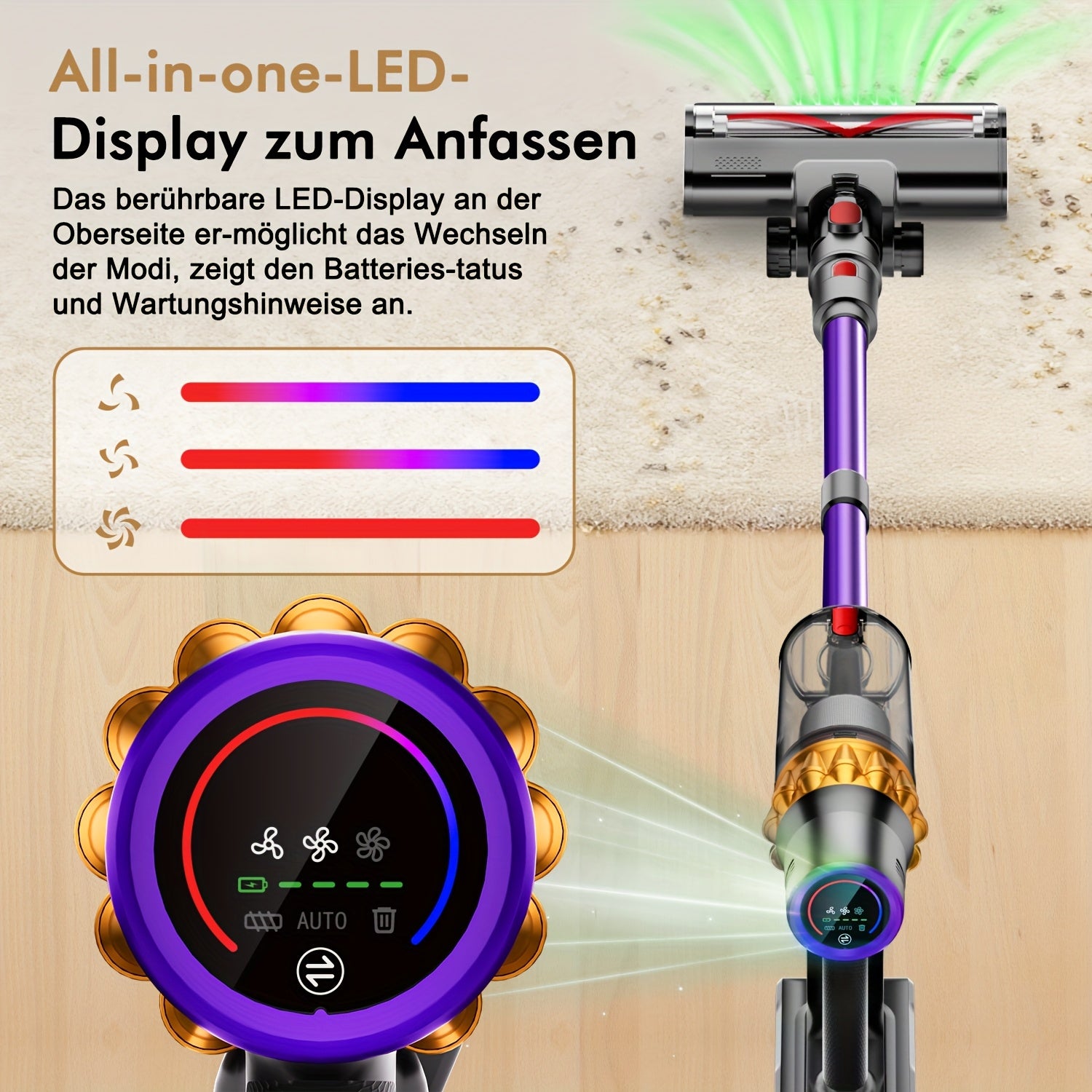 Akku-Staubsauger, Lila für Teppiche und Hartböden – Detailansicht 2