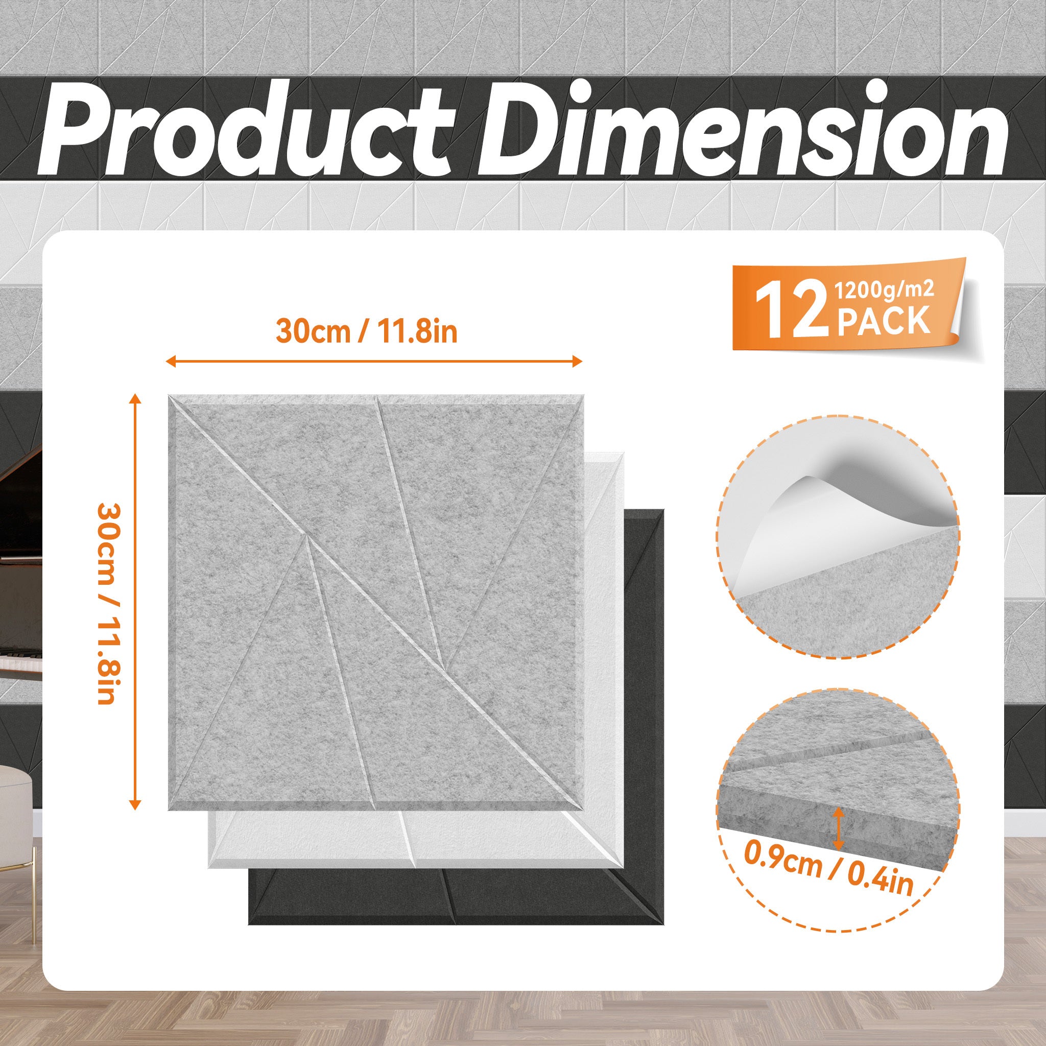Akustikpaneele, 30x30x0,9cm für Büro und Homeoffice – Detailansicht 3