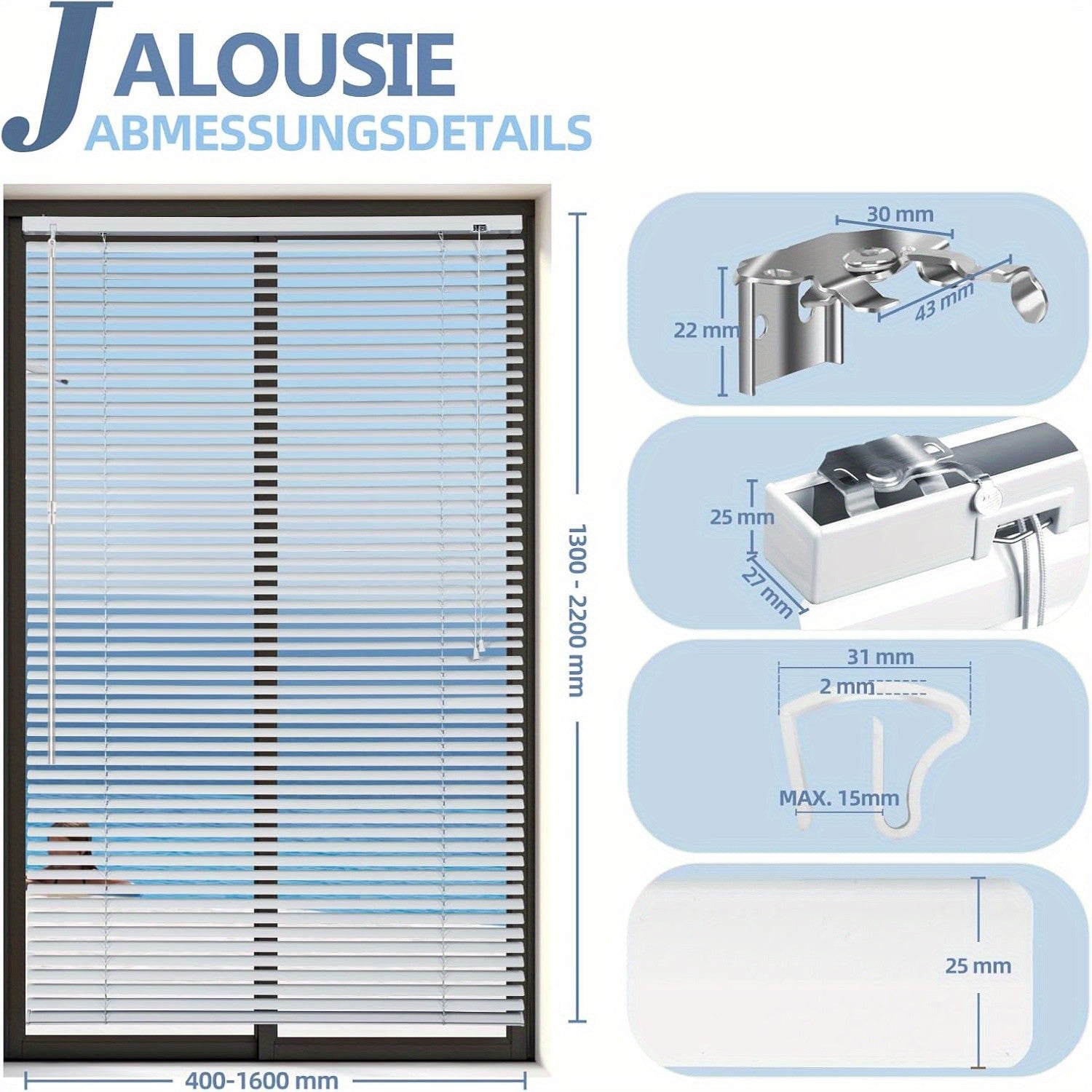 Aluminium-Jalousie, Schwarz für Sichtschutz und Fenster – Detailansicht 8