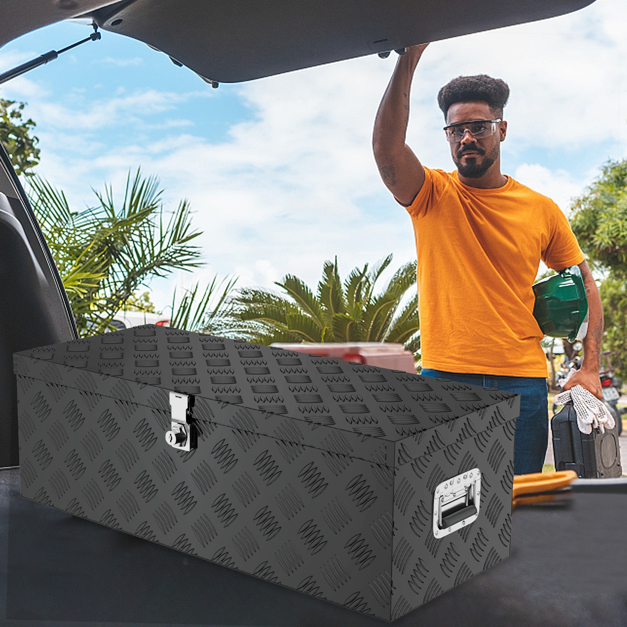 Aluminium Werkzeugorganizer Aufbewahrungsbox, Schwarz für Terrasse und Garten – Detailansicht 12
