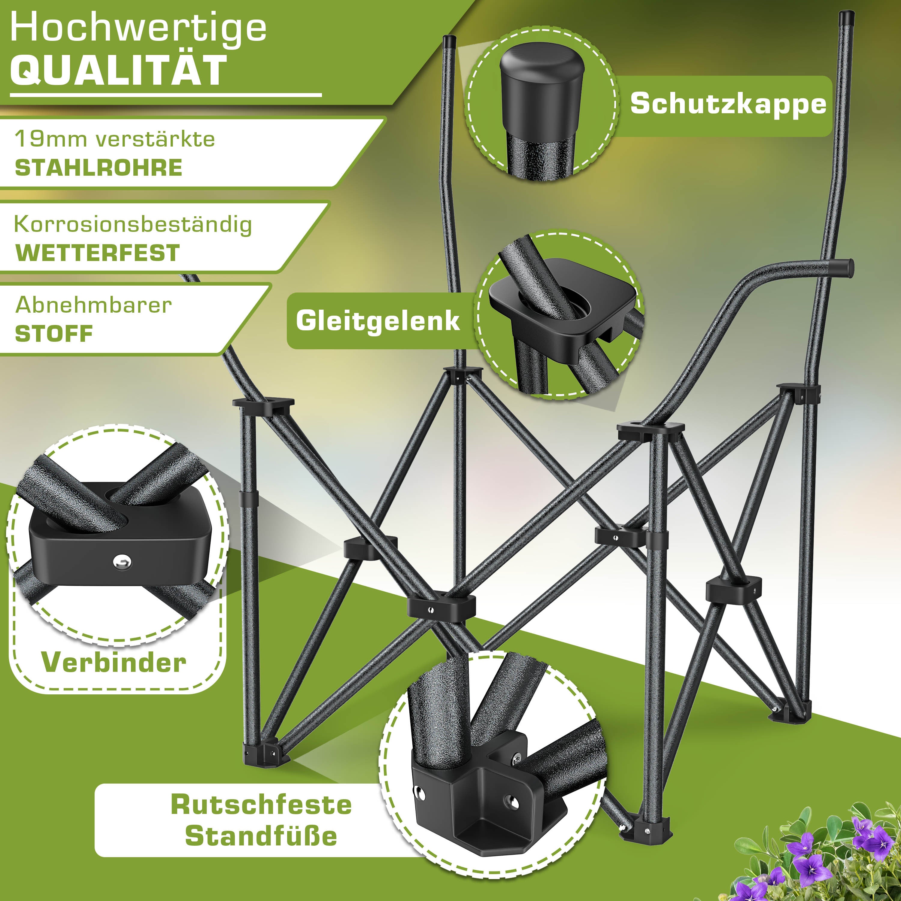 Angelstuhl, faltbar für Wohnen und Sitzen – Detailansicht 4