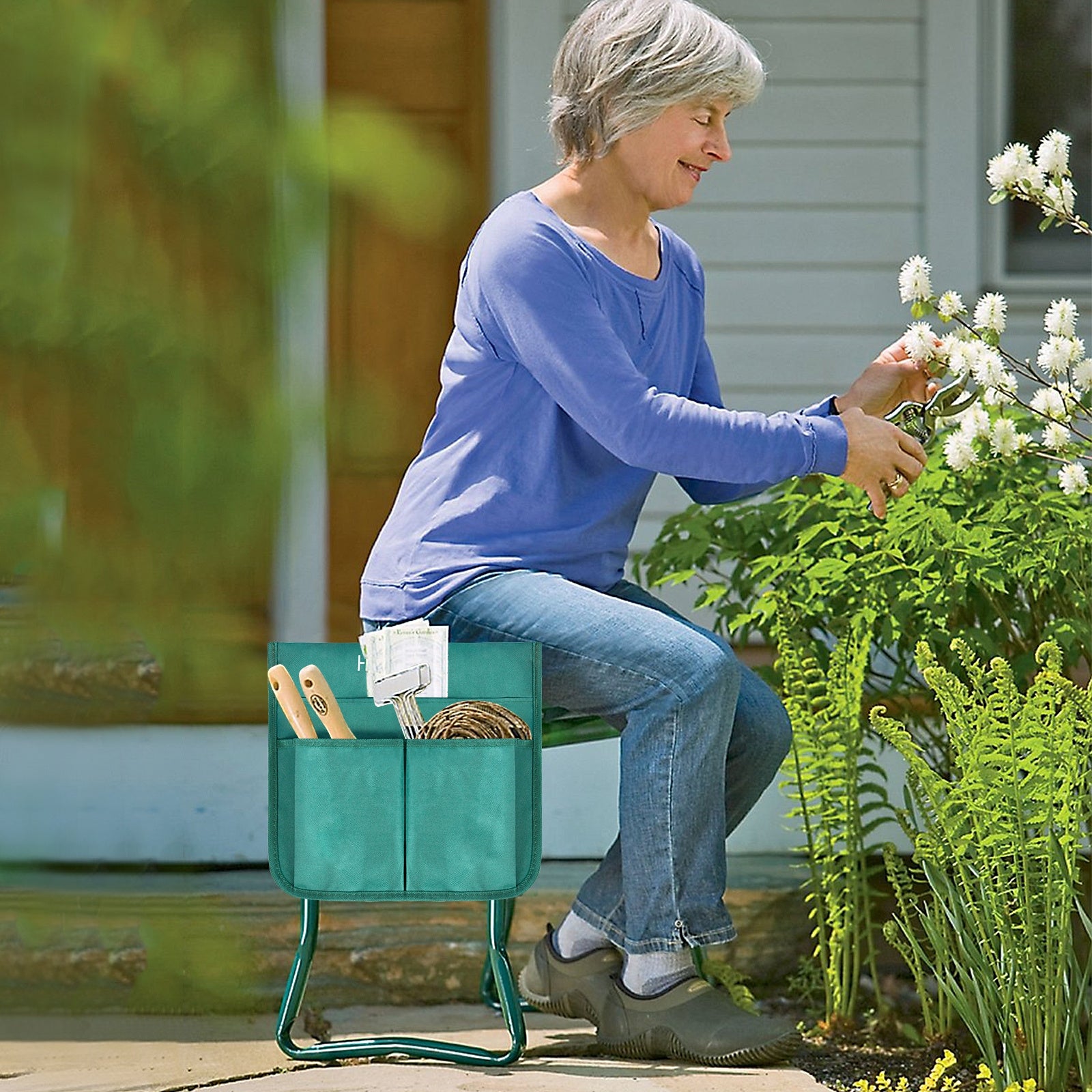 Arbeits-Hocker Gartenhocker Klappbarer, 150kg für Garten und Terrasse – Detailansicht 5