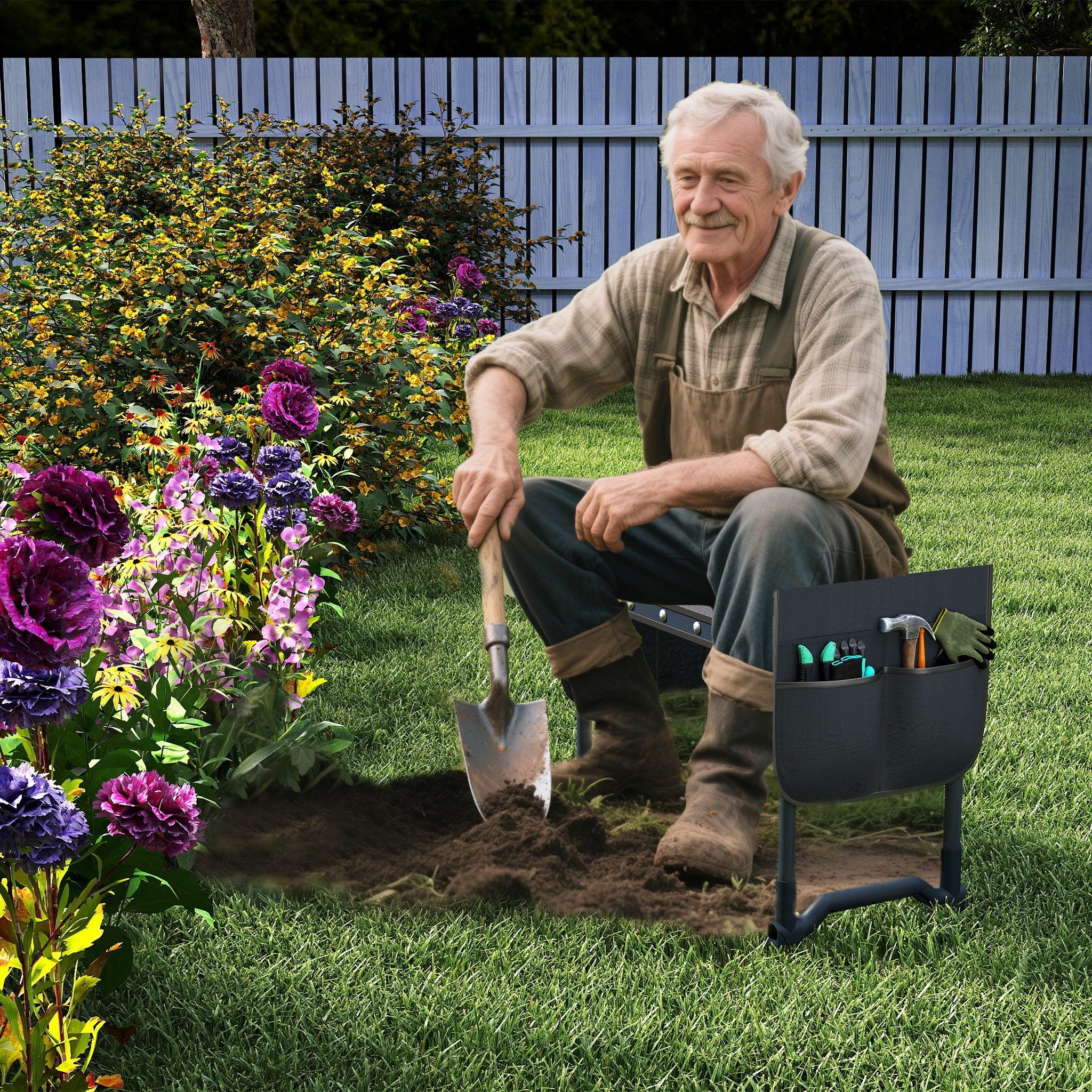 Arbeits-Hocker Gartenhocker Klappbarer, 150kg für Garten und Terrasse – Detailansicht 14