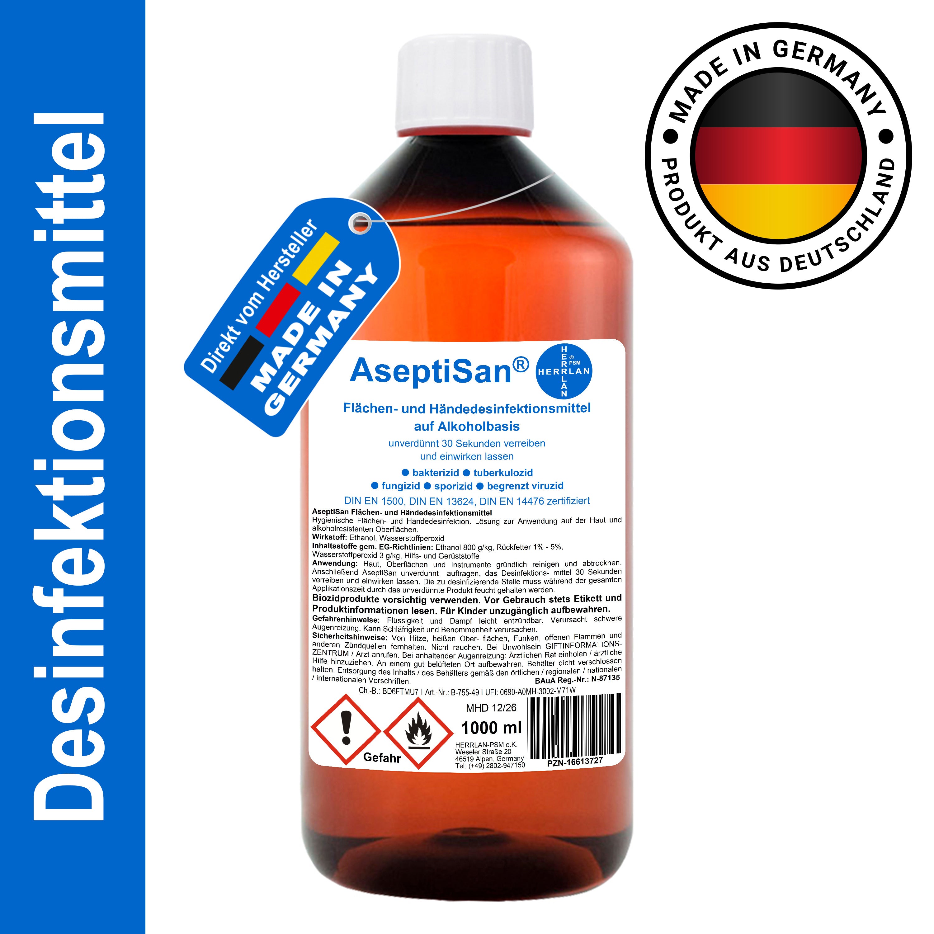 AseptiSan - Flächen- und Händedesinfektionsmittel, 500 ml für Pflege zu Hause und Alltag – Detailansicht 3