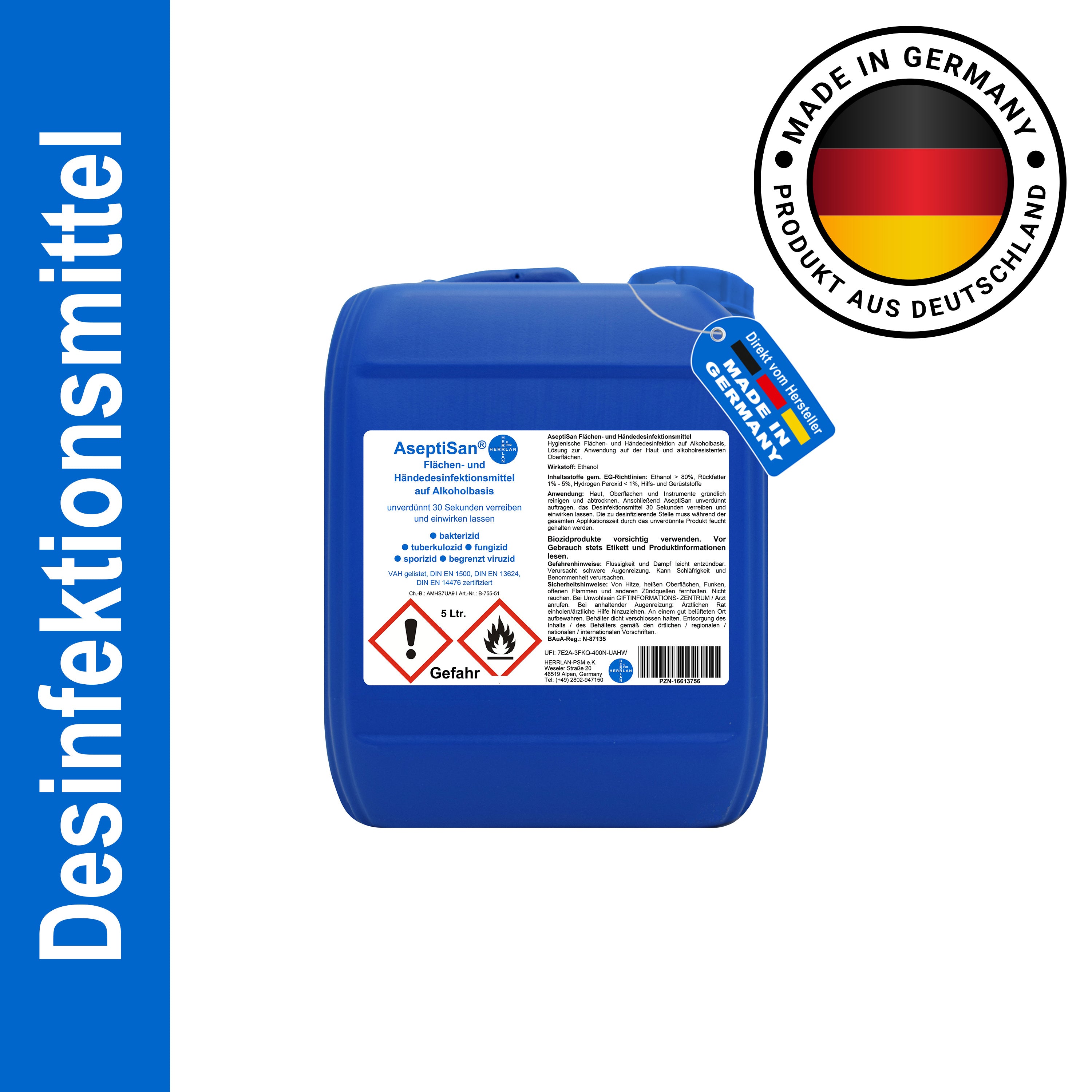 AseptiSan - Flächen- und Händedesinfektionsmittel, 500 ml für Pflege zu Hause und Alltag – Detailansicht 4