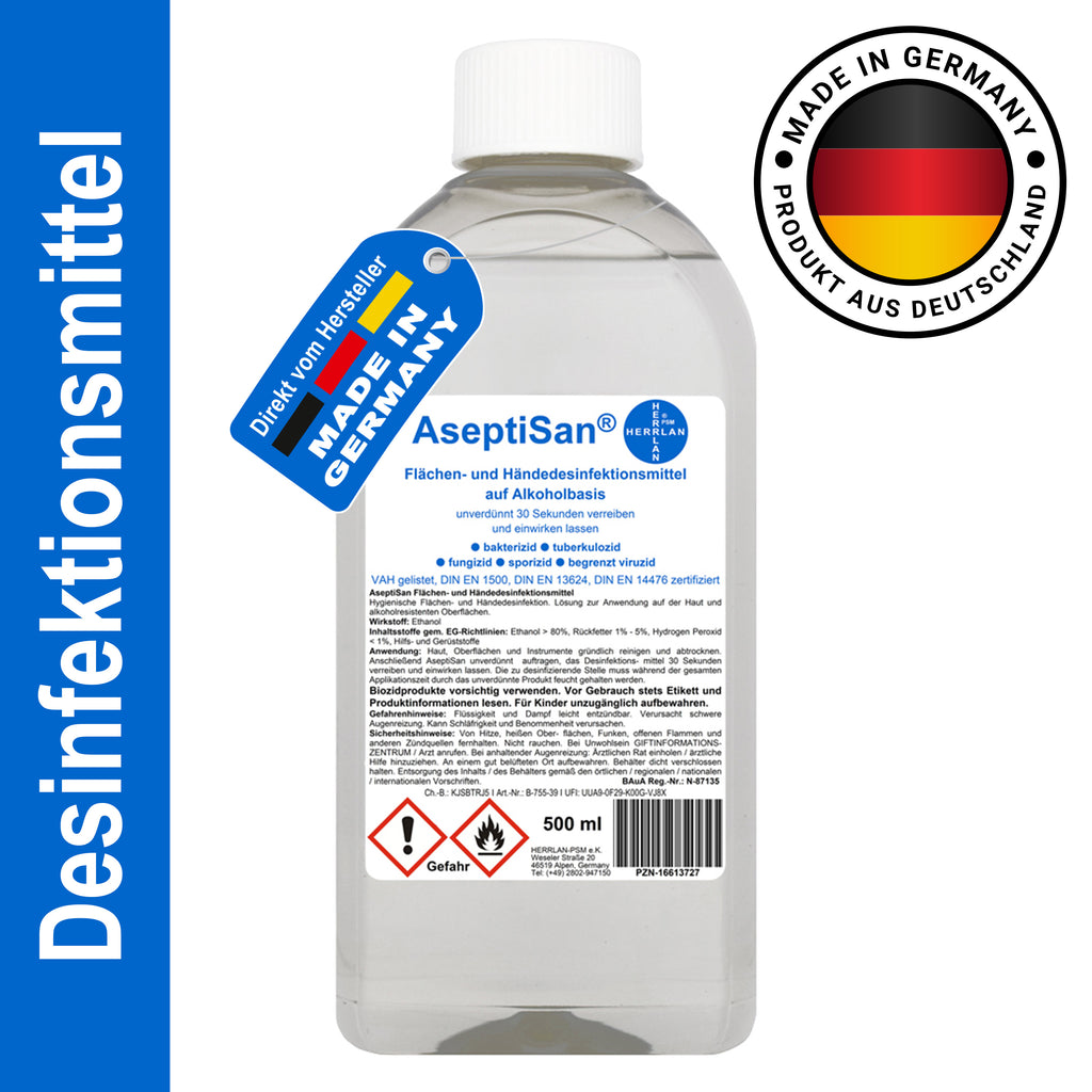 AseptiSan - Flächen- und Händedesinfektionsmittel, 500 ml für Pflege zu Hause und Alltag – Detailansicht 5