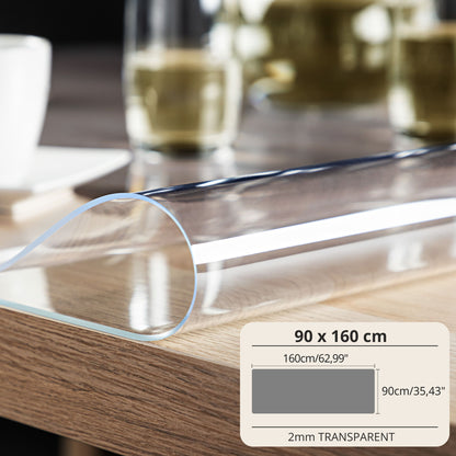 PVC Tischschutzmatte 2mm - 90cm Breite - Transparente Weiche Glas-Tischdecke Kratz- und Wasserfest, Leicht zu Reinigende Arbeitsplattenabdeckung, Langlebige Tischfolie für Küche, Esszimmer, Restaurant, Büro und Zuhause - 90x90cm, 90x100cm, 90x110cm, 90x12