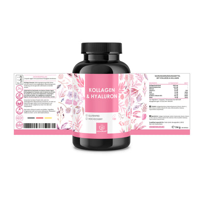 NATURALKRAFT® Premium Kollagen & Hyaluron - mit Biotin, Zink, Selen, Vitamin C & Silizium - Hoch bioverfügbar, Laborgeprüft, Deutsche Markenqualität - 180 Kapseln