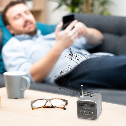 Kabelloser Lautsprecher mit UKW-Radio und LED-Hintergrundbeleuchtung, RETOO TechPro, tragbarer Mini-MP3-Player mit MicroSD-Kartenleser und USB-Anschluss, kompakter Lautsprecher mit integrierter Antenne und Akku, 3,5-mm-Klinkenanschluss für Kopfhörer, USB-