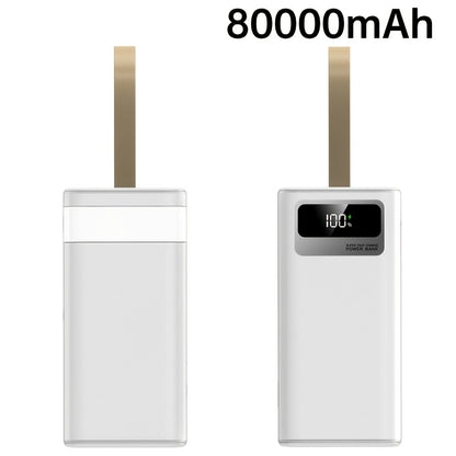 80000mAh/100000mAh Powerbank, 22,5W Super-Schnellladung, Ultra-Großkapazität Powerbank, Intelligente Digitalanzeige, Leder-Trageschlaufe, Outdoor-Camping-LED-Licht, Reise-Notstromversorgung, Geeignet für Handys, Android  Digitale Geräte, Kann Mehrere Gerä