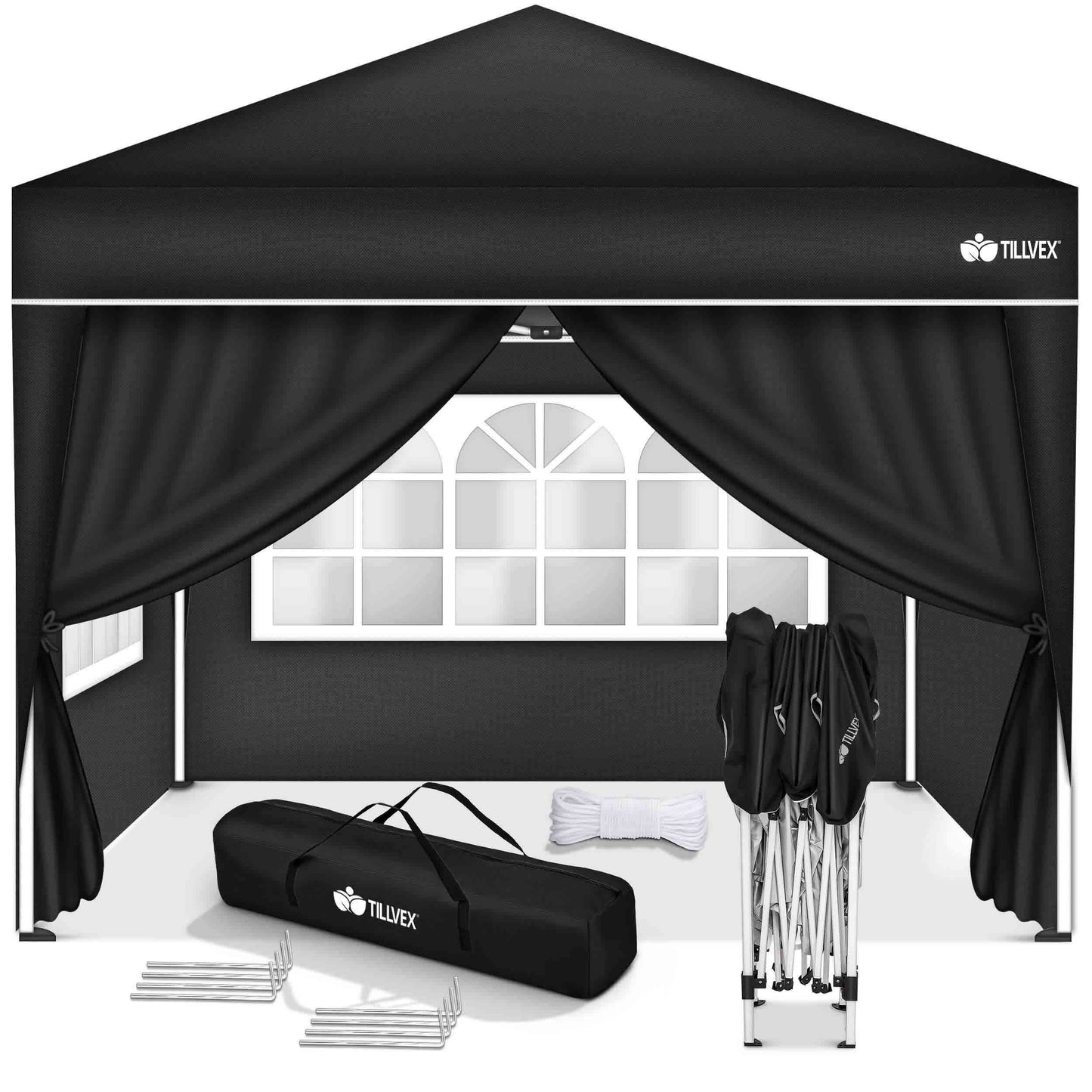 tillvex® Pavillon 3x3m Faltbar + 4er Set Sandsäcke | Pop-Up Faltpavillon Wasserdicht Stabil & Höhenverstellbar | Gartenzelt UV Schutz 50+ | Partyzelt Winterfest mit Tasche für Draußen Garten Camping