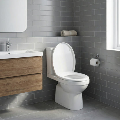 WC-Sitz O-Form, Absenkautomatik, Toilettendeckel, Griff, PP-Kunststoff, einfache Montage, bis 300 kg, weiß