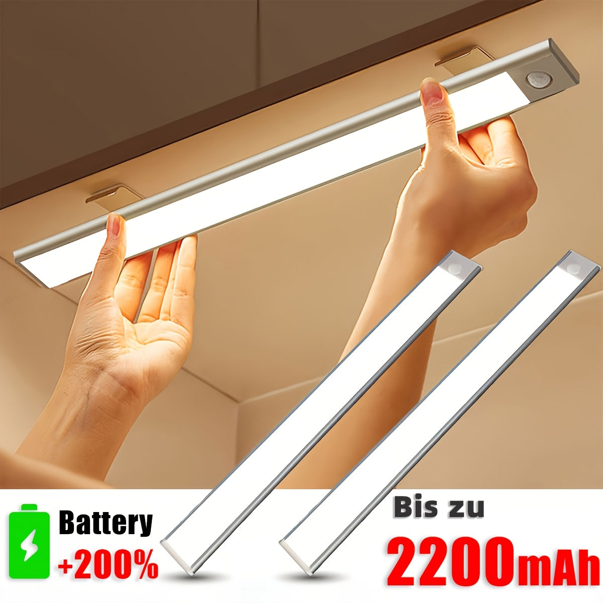 Setonr LED-Unterschrankleuchten mit Gehäuse aus Aluminiumlegierung, wiederaufladbare batteriebetriebene Bewegungsmelderleuchte für den Innenbereich, magnetische dimmbare Schrankleuchten, drahtlose Unterbaubeleuchtung für Küche, Treppen, Schlafzimmer, Wohn