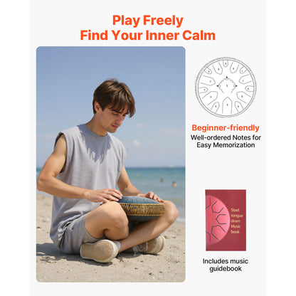 VEVOR Stahlzungen Trommel, 33cm 15 Töne Regentrommel für Garten, C-Dur Musikinstrumente mit Notenbuch & Schlägeln, Percussion Instrument für Meditation Yoga Anfänger Musikalische Bildung, Marineblau