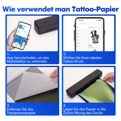 D810B Tragbarer tintenloser Drucker, tragbarer drahtloser Reisedrucker, Thermische Tätowiermaschine, unterstützt A4-  US-Brief-Größe Thermopapier, kompatibel mit Mobiltelefonen  Laptops, geeignet für Geschäft, Reisen, Büro & Zuhause