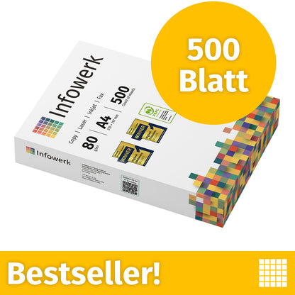 Infowerk Druckerpapier Kopierpapier 500 Blatt 1 x 500 A4 80g Premium Weiß PEFC zertifiziert