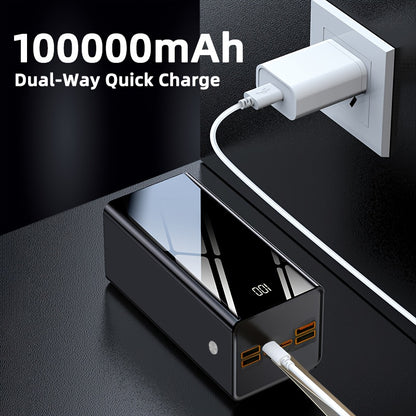 100000mAh Powerbank | Ultrahohe Kapazität & Sicheres Laden | LED-Anzeige & Lederband | Schnellladung für mehrere Geräte | Überhitz- & Überladeschutz | für Android & iOS | Notstromversorgung für Outdoor-Aktivitäten