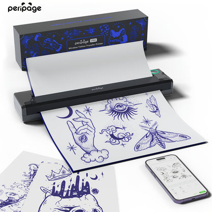 P90 Kabelloser Tattoo-Schablonendrucker, Thermische Tätowiermaschine mit Tattoo-Schablonenpapier, Tragbares Tattoo-Drucker-Set kompatibel mit Handy, Tablet & PC